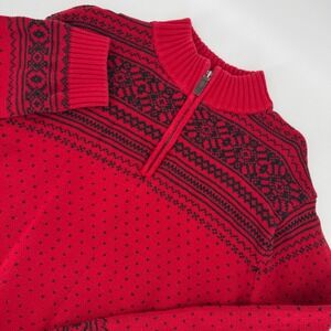 Chaps Quarter Zip Fair Isle Sweater Red Black 100% Cotton Men's L